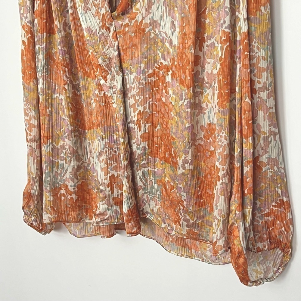 VINCE Silk Floral Print Long Sleeve Blouse Orange Fantasy Small - Picture 8 of 15